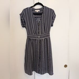 Monteau Los Angeles Navy and White Striped Button-Front Dress Size Large